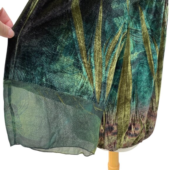 Velvet Embroidered Mesh Babydoll Top Green Artsy Whimsigoth Dark Fairy Grunge-1X - Picture 5 of 16